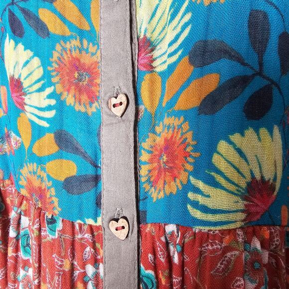 Natural Life Boho Floral Cotton Maxi Dress Women’s M Button Front Tiered Fall - Picture 4 of 9